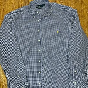 Ralph Lauren Mens XLT Navy Blue/White Classic Fit Long Sleeve Button Down